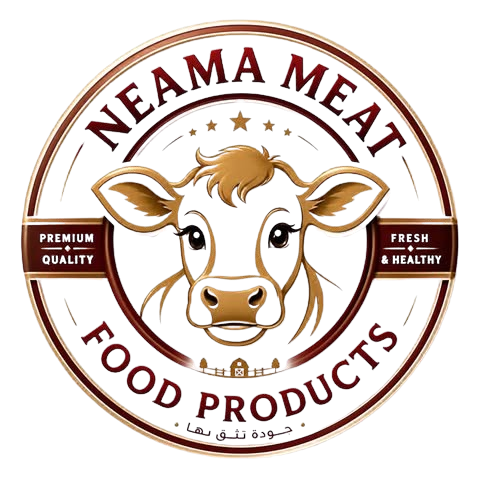 Neama Meat Food Products round logo with a calf illustration and the Arabic slogan 'quality you can trust'